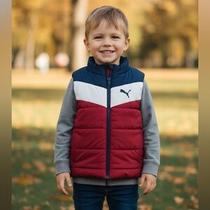 Puma Kids Puffer Vest - Burgundy, White, Gray